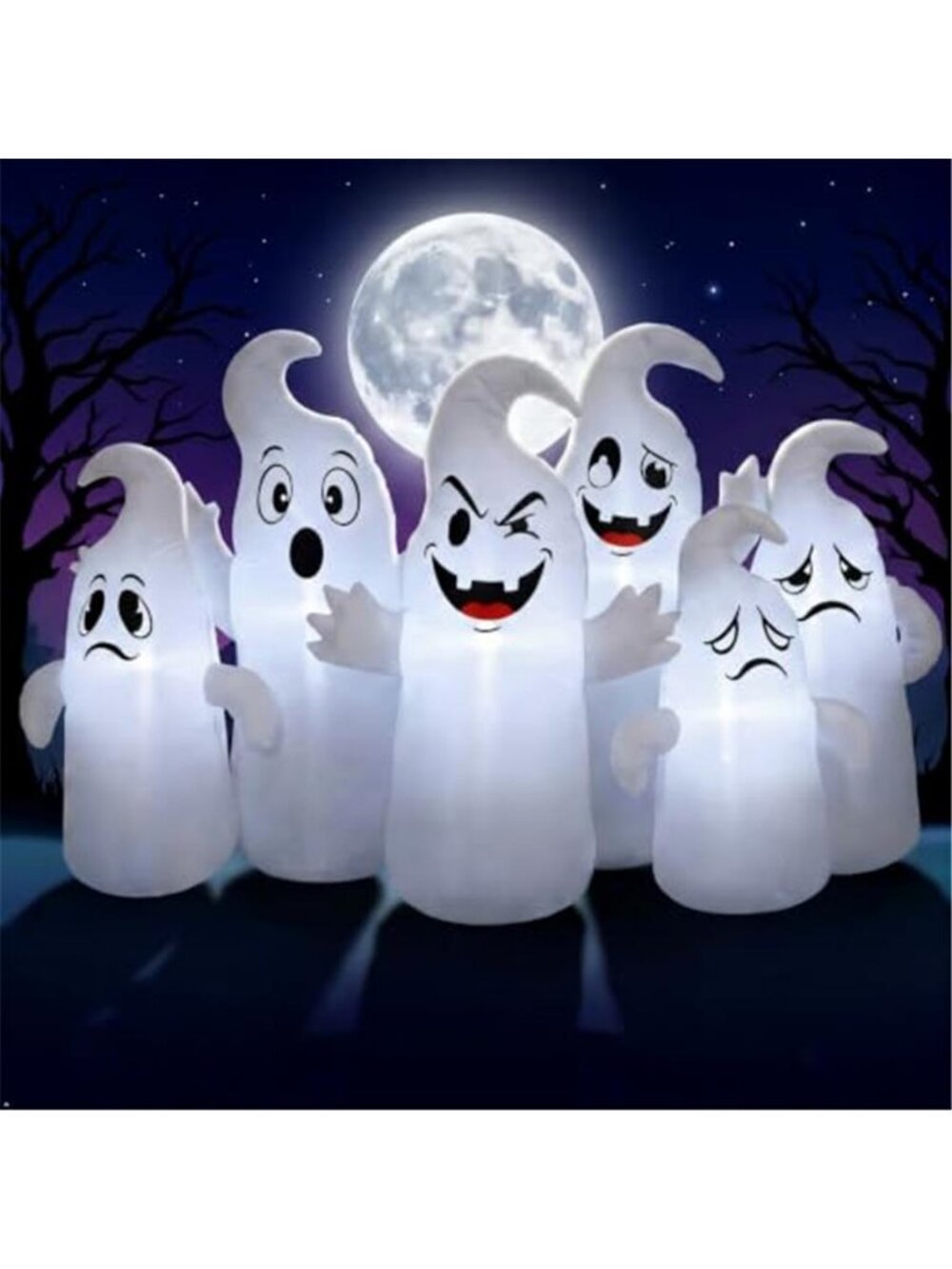 8FT Long Halloween Inflatable 6 Cute Ghosts, LED Yard Decoration